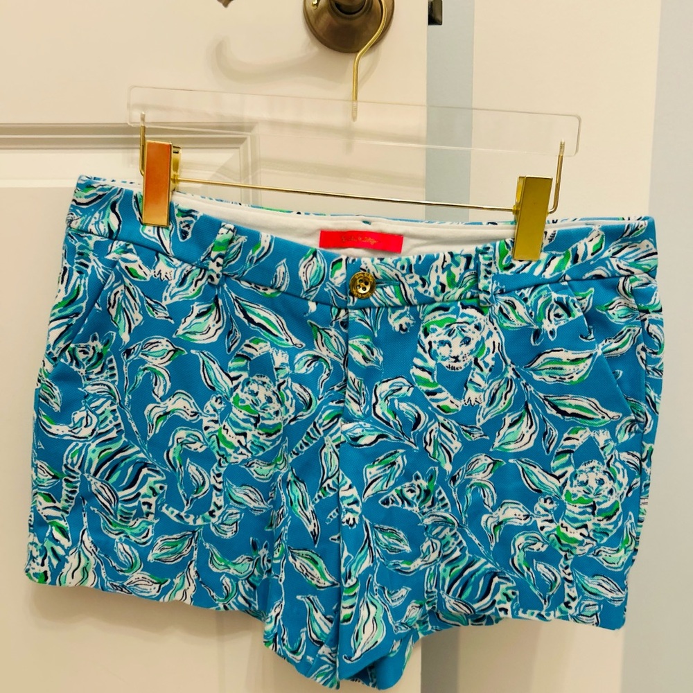 Lilly Pulitzer Teal Floral High-Waist Shorts